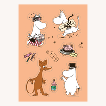  Samolepková pohlednice Muminci oranžová - Moomin Sticker Card Party