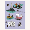 Samolepková pohlednice Muminci fialová - Moomin Sticker Card Sea Adventure